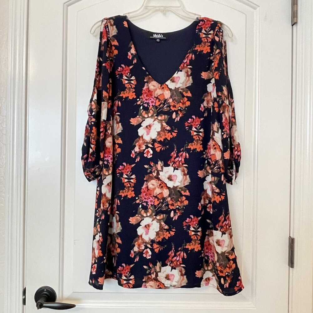 New Lulus Dress Shifting Dears XS Blue Pink Multi Floral Cold Shoulder